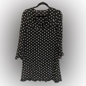 J. Crew Black Label Collction Silk Dress White Star on Black Pattern Size 2